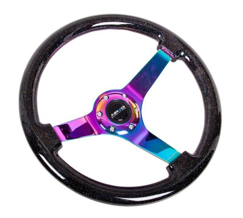 NRG Reinforced Steering Wheel (350mm / 3in Deep) Minty Fresh Wood Grain w/Black 3-Spoke Center Steering Wheels NRG