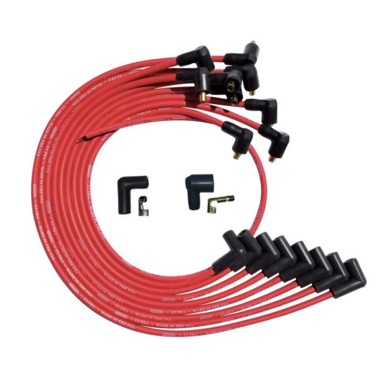 Moroso SBC Over Valve Cover 90 Deg Plug Non-HEI Ultra Spark Plug Wire Set - Red Spark Plug Wire Sets Moroso