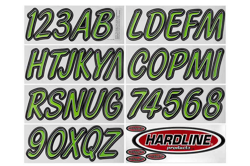 Hardline Boat Lettering Registration Kit 3 in. - 400 Kiwi Green/Black Stickers/Decals/Banners Hardline