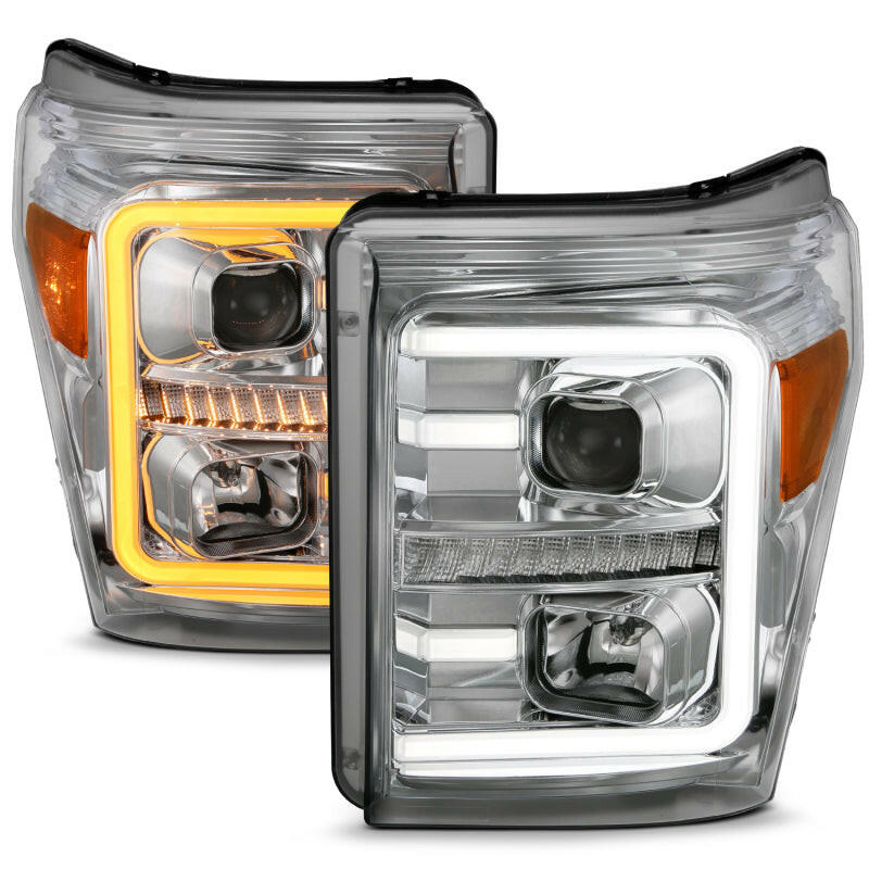 ANZO 11-16 Ford F-250/F-350/F-450 Projector Headlights w/ Plank Style Switchback Chrome w/Amber Headlights ANZO