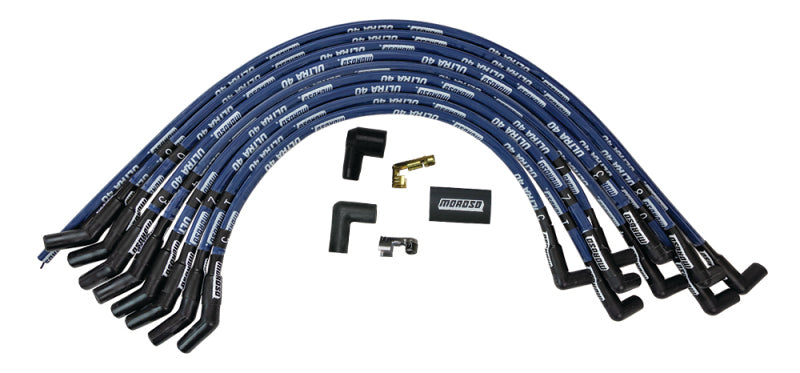 Moroso Ford 429-460 Ignition Wire Set - Ultra 40 - Sleeved - HEI - 135 Degree - Blue Spark Plug Wire Sets Moroso