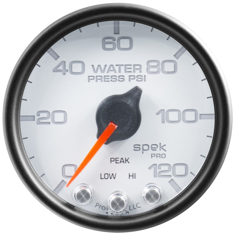 Autometer Spek-Pro Gauge Water Press 2 1/16in 120psi Stepper Motor W/Peak & Warn Wht/Blk Gauges AutoMeter