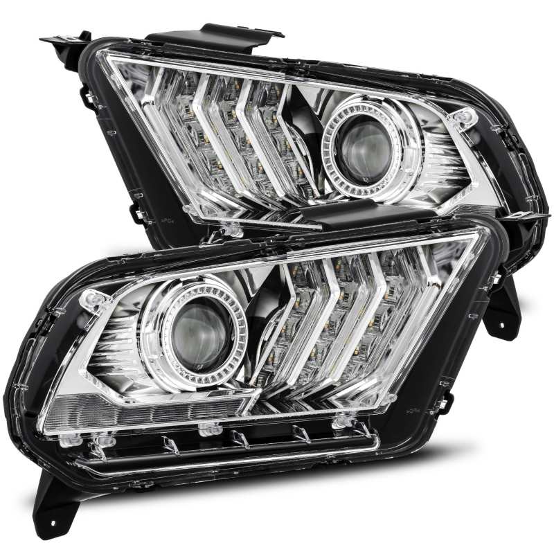 AlphaRex 10-12 Ford Mustang PRO-Series Projector Headlights Plank Style Chrome w/Top/Bottom DRL Headlights AlphaRex