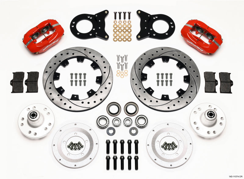 Wilwood Forged Dynalite Front Kit 12.19in Drill Red 1970-1973 Mustang Disc & Drum Spindle Big Brake Kits Wilwood