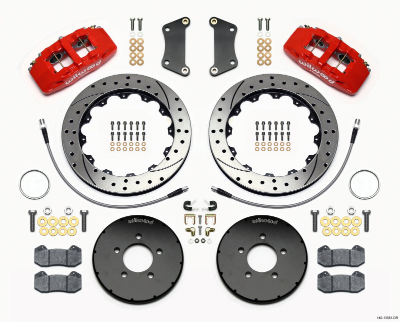 Wilwood Dynapro 6 Front Hat Kit 12.88in Drilled Red 2005-Up Mazda 3 w/ Lines Big Brake Kits Wilwood