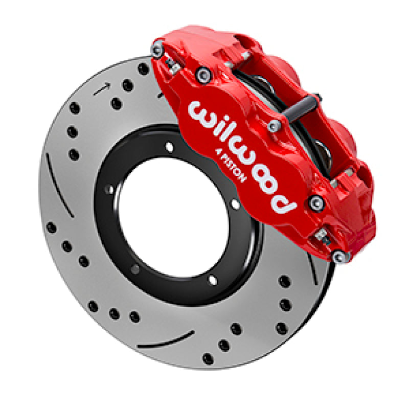 Wilwood 84-87 Porsche 911 Base Superlite 4R Front Brake Kit w/ Red Caliper Drilled & Slotted Rotor Big Brake Kits Wilwood