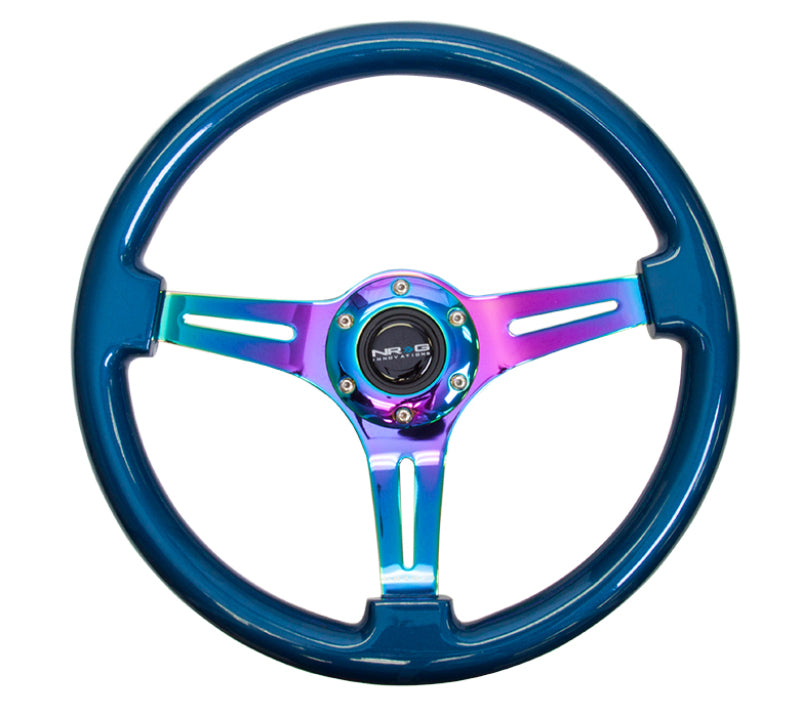 NRG Classic Wood Grain Steering Wheel (350mm) Blue Pearl/Flake Paint w/Neochrome 3-Spoke Center Steering Wheels NRG