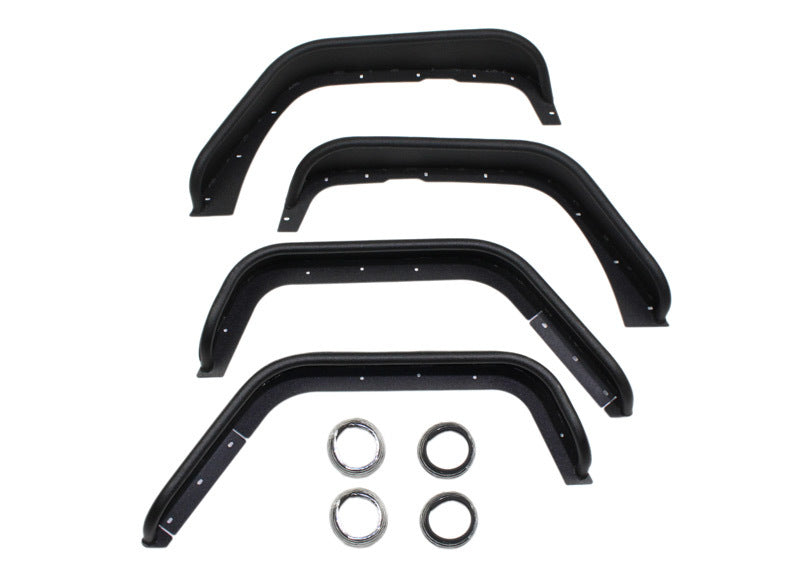 Fishbone Offroad 07-18 Jeep Wrangler Front/Rear Tube Fenders - Aluminum Blk Txtrd Pwdrcoat(Set Of 4) Fenders Fishbone Offroad