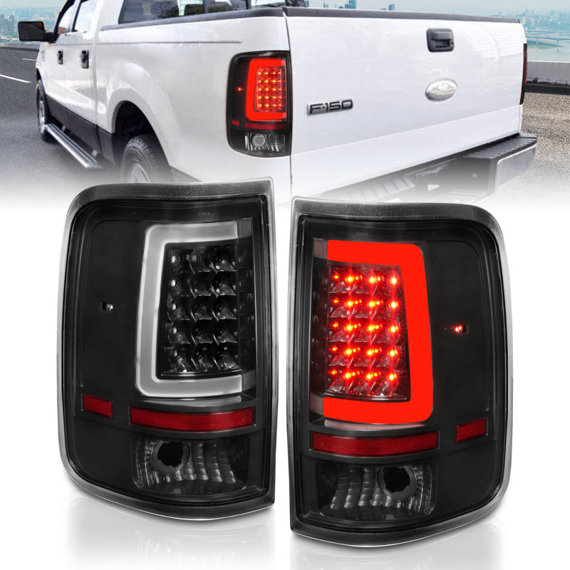 ANZO 2004-2006 Ford F-150 LED Tail Lights w/ Light Bar Black Housing Clear Lens Tail Lights ANZO