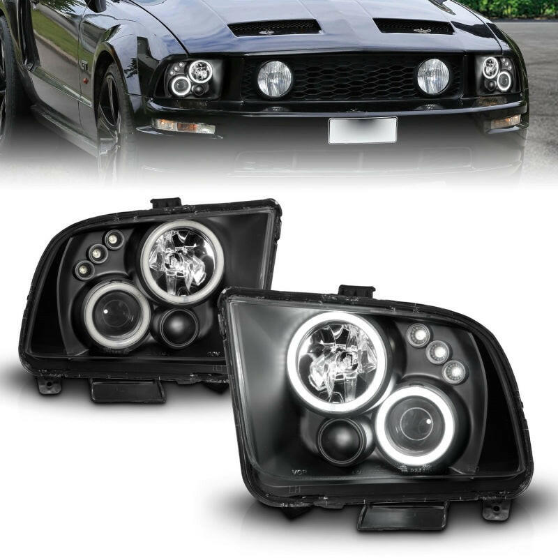 ANZO 2005-2009 Ford Mustang Projector Headlights w/ Halo Black Headlights ANZO