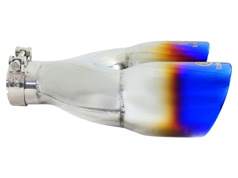 aFe Takeda 2.5in 304 Stainless Steel Clamp-on Exhaust Tip Passenger Side 2.5in Inlet 4inDual - Blue Tips aFe