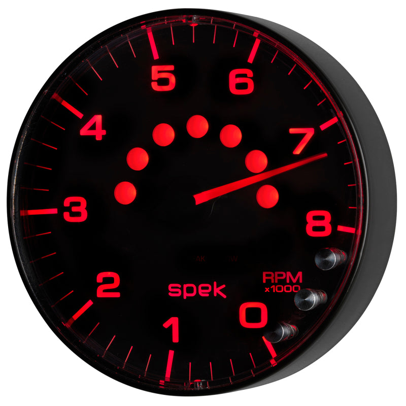 Autometer Spek-Pro Gauge Tachometer 5in 8K Rpm W/Shift Light & Peak Mem Black/Black Gauges AutoMeter