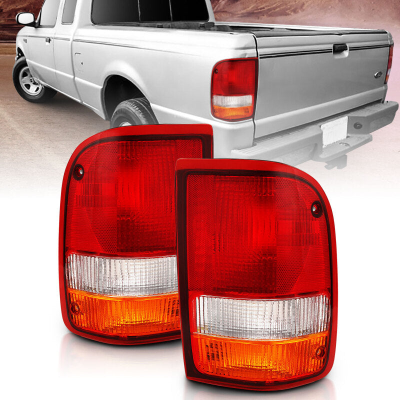 ANZO 1993-1997 Ford Ranger Tail Light Red/Clear (OE) Tail Lights ANZO