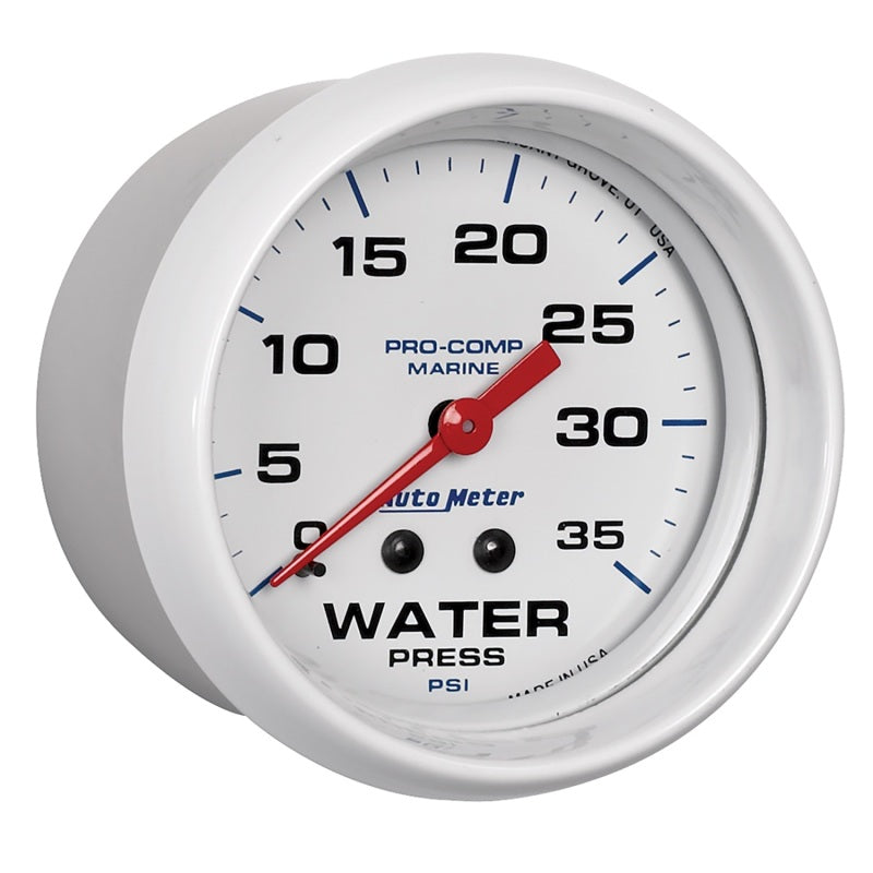 Autometer AutoGage 2-5/8in. / 35 PSI Mechanical Water Press Gauge - Marine White Gauges AutoMeter
