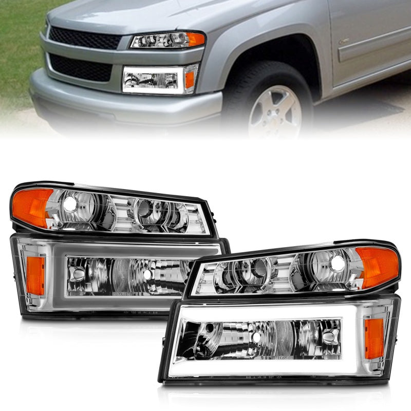 ANZO 04-12 GM Colorado/Canyon/I-Series Crystal Headlights - w/ Light Bar Chrome Housing 4pcs Headlights ANZO