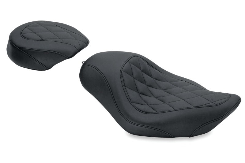 Mustang 04-21 Harley Sportster Wide Tripper Solo Seat Diamond Stitch - Black Solo Motorcycle Seats Mustang Motorcycle