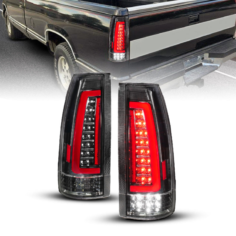 ANZO 88-99 Chevy/GMC C/K1500/2500/3500 Full LED Light Tube Taillights Black Housing Clear Lens Tail Lights ANZO
