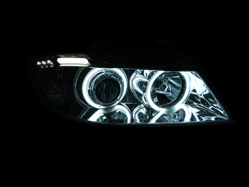 ANZO 2006-2008 BMW 3 Series E90-E91 Projector Headlights w/ Halo w/ LED Bar Chrome (CCFL) Headlights ANZO