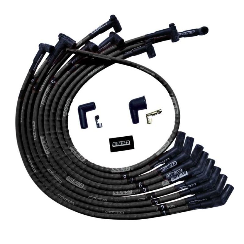 Moroso SB Ford Sleeved 135 Plug HEI Ultra Spark Plug Wire Set - Black Spark Plug Wire Sets Moroso