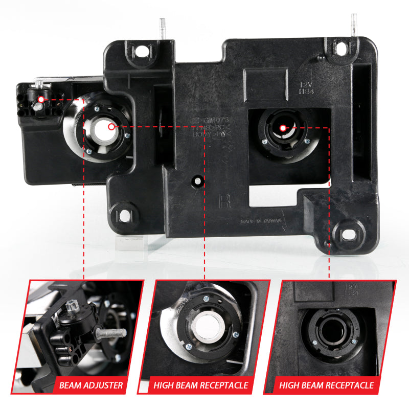 ANZO 1999-2000 Cadillac Escalade Crystal Headlights Light Bar Black Housing (Pair) Headlights ANZO