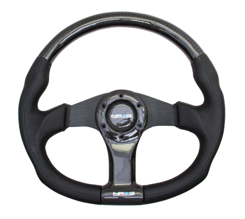 NRG Carbon Fiber Steering Wheel (350mm) Oval Shape Black w/Leather Trim Steering Wheels NRG