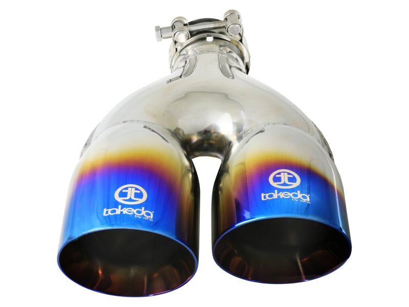 aFe Takeda 2.5in 304 Stainless Steel Clamp-on Exhaust Tip Passenger Side 2.5in Inlet 4inDual - Blue Tips aFe