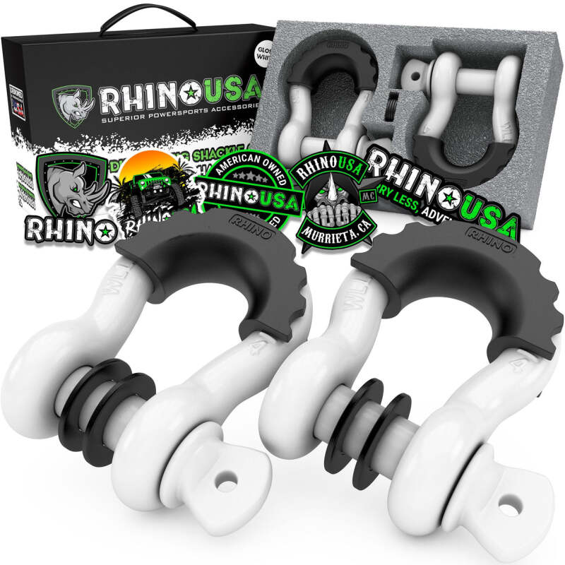 Rhino USA 3/4In D-Ring Shackle Set (2-Pack)(White) Shackle Kits Rhino USA