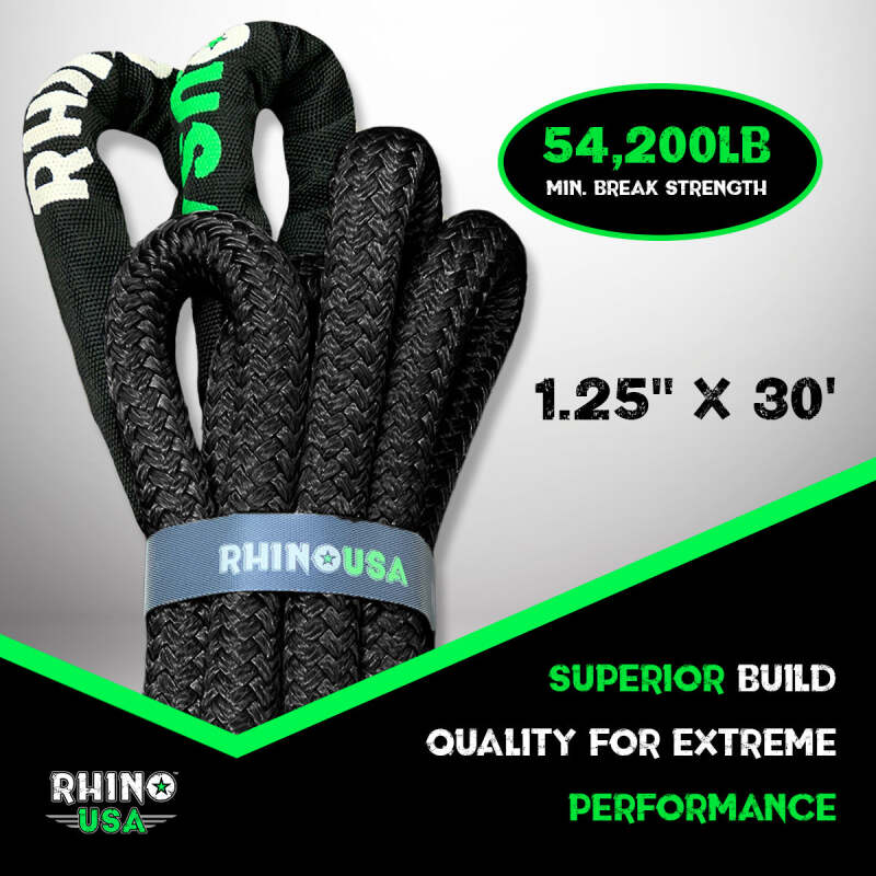 Rhino USA Kinetic Energy Recovery Rope (1.25In X 30Ft) Black Cargo Tie-Downs Rhino USA