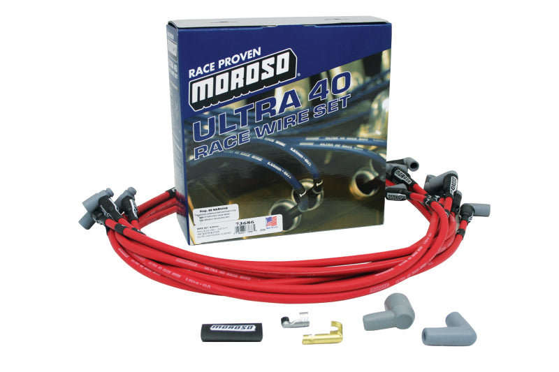 Moroso Chevrolet Small Block Ignition Wire Set - Ultra 40 - Unsleeved - HEI - Under Header - Red Spark Plug Wire Sets Moroso