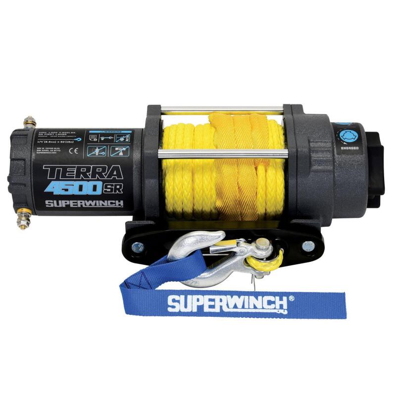 Superwinch 4500 LBS 12V DC 1/4in x 50ft Synthetic Rope Terra 4500SR Winch - Gray Wrinkle Winches Superwinch