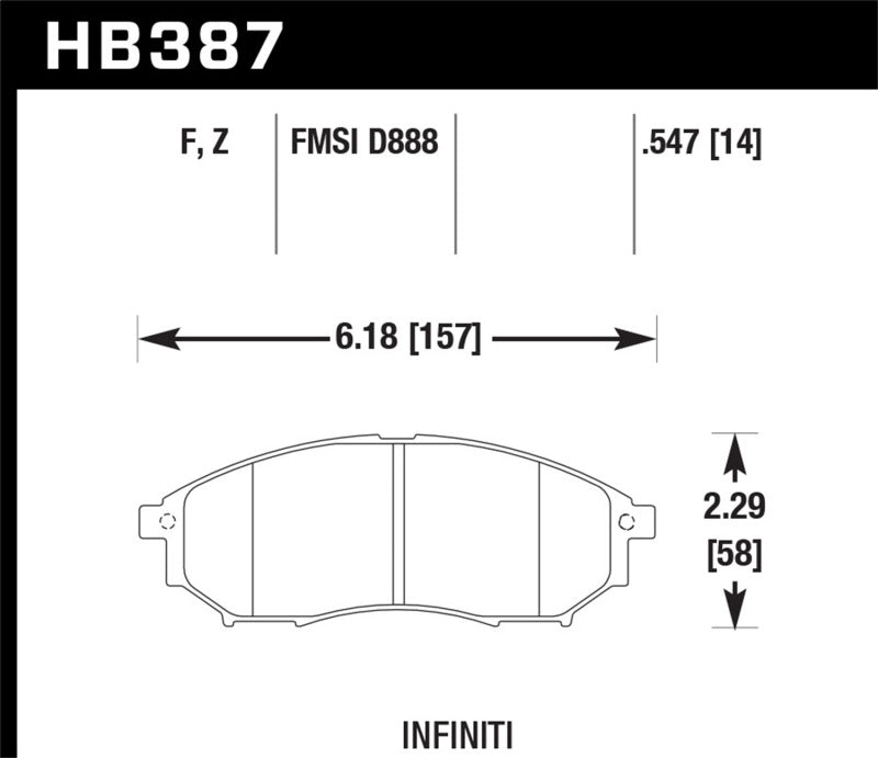 Hawk 09 350z/ 05-08 G35/09-12 G37 w/o Brembo HPS Street Front Brake Pads Brake Pads - Performance Hawk Performance