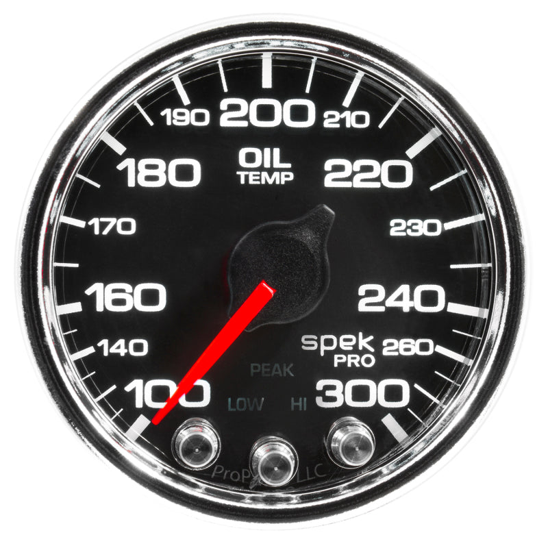 Autometer Spek-Pro Gauge Oil Temp 2 1/16in 300f Stepper Motor W/Peak & Warn Blk/Chrm Gauges AutoMeter
