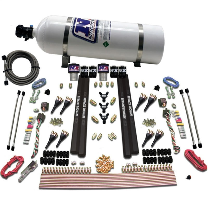 Nitrous Express SX2 Dual Stage /Gas/Rails 8 Nozzles Nitrous Kit (200-1200HP) w/15lb Bottle Nitrous Systems Nitrous Express
