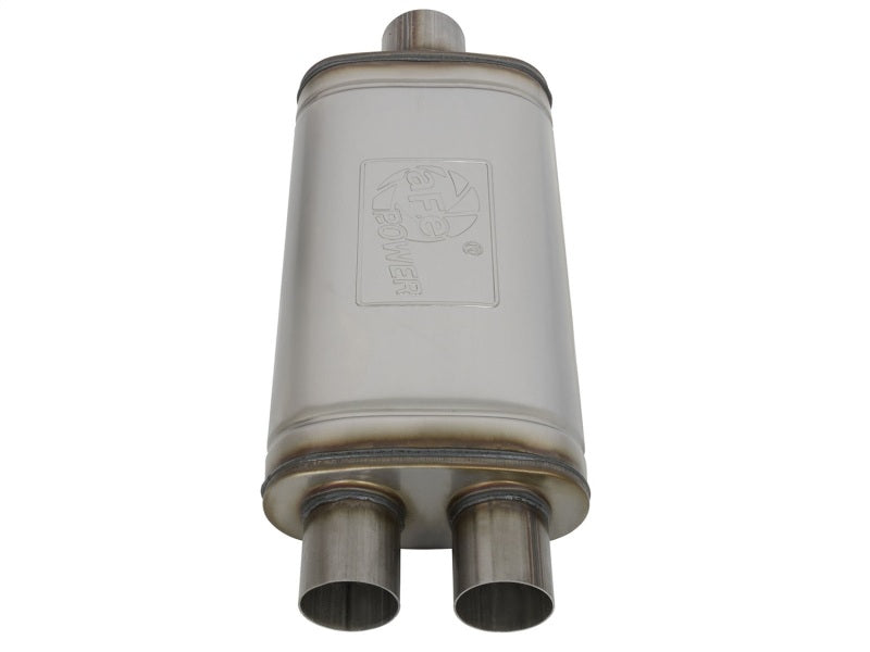 aFe MACHForce XP SS Muffler 3in Center Inlet / 2.5in Dual Outlets 18in L x 9in W x4in H Body Muffler aFe