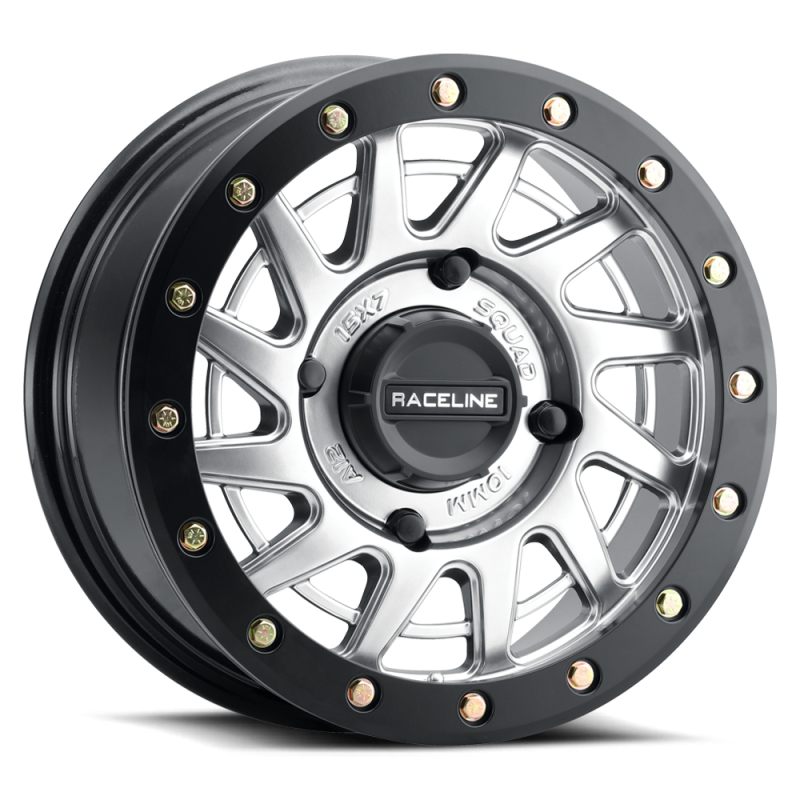 Raceline A12SB Squad 15x7in/4x137 BP/10mm Offset/110.18mm Bore - Silver & Black Ring Beadlock Wheel Wheels - Cast Raceline