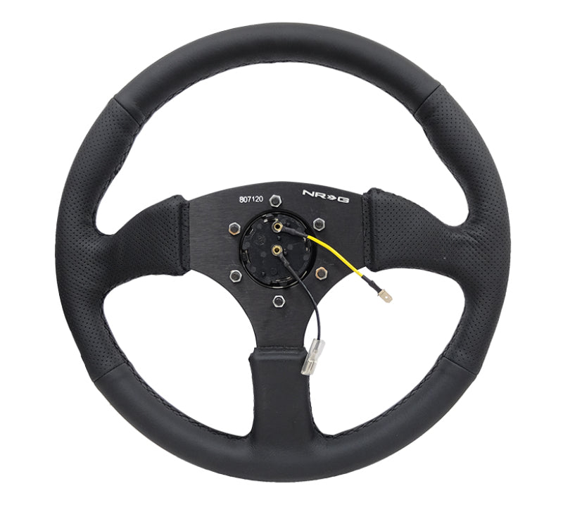 NRG Reinforced Steering Wheel (350mm / 2.5in. Deep) Blk Leather Comfort Grip w/5mm Matte Blk Spokes Steering Wheels NRG