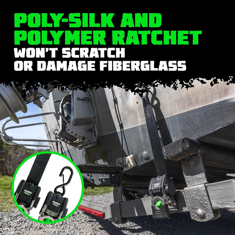 Rhino USA Retractable Transom Straps (2 Pack-Black) Tow Straps Rhino USA