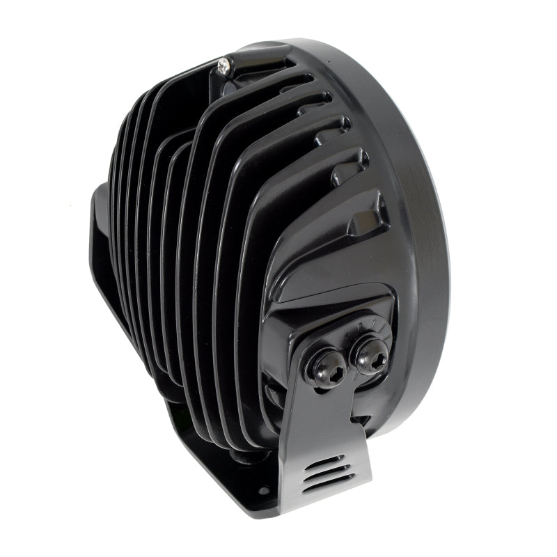 Go Rhino Xplor Blackout Series Round LED Spot Light Beam w/DRL (Surface/Thread Stud Mnt) 7in. - Blk Light Bars & Cubes Go Rhino