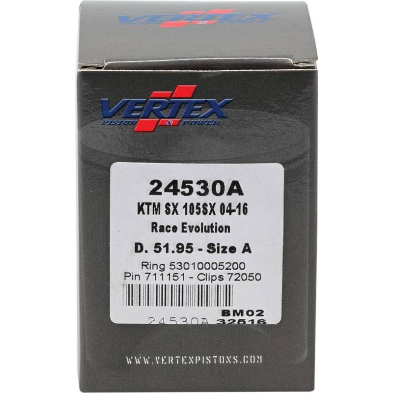 Vertex Piston 04-11 KTM 105 SX 105cc Cast Race Evolution Stroker Piston Kit 112cc 15mm Piston Sets - Powersports Vertex Pistons