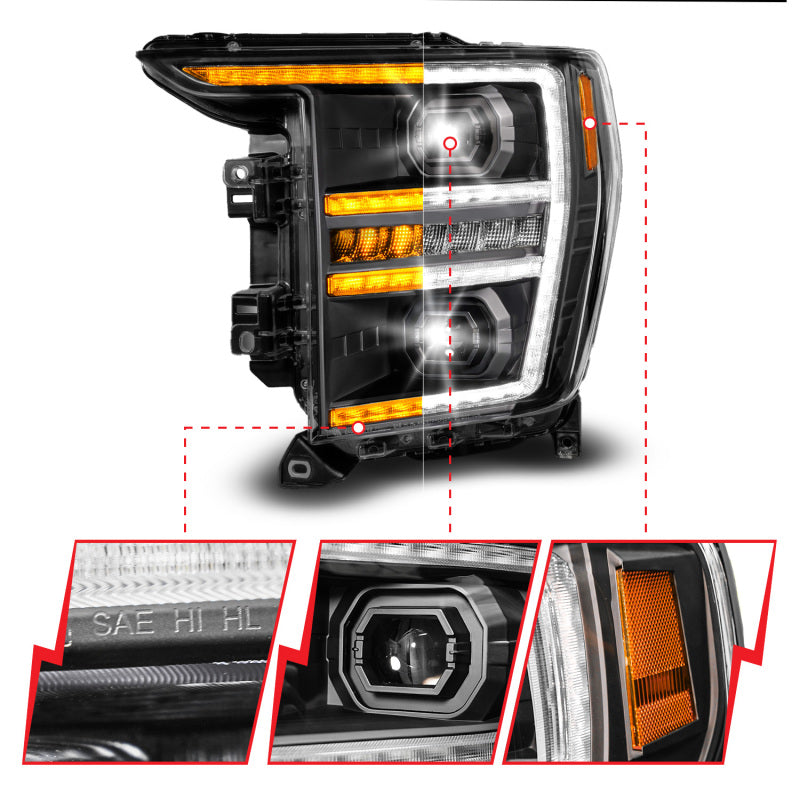 ANZO 21-23 Ford F150 LED Projector Headlight w/Switchback+Sequential - Black (Driver Side Only) Headlights ANZO