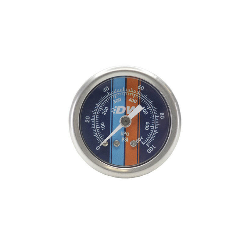 DeatschWerks 0-100 PSI 1/8in NPT Mechanical Fuel Pressure Gauge Brushed Housing Blue Face Gauges DeatschWerks