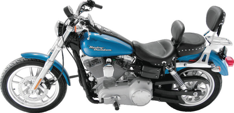 Mustang 06-17 Harley Dyna Wide Touring Solo Seat w/Driver Backrest w/Studs - Black Solo Motorcycle Seats Mustang Motorcycle