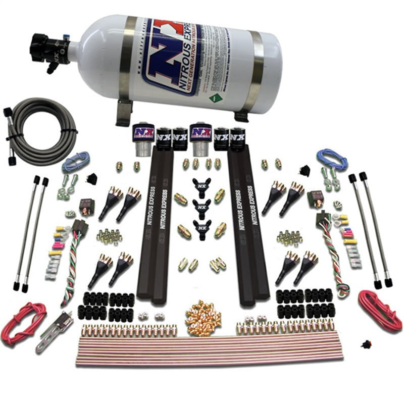 Nitrous Express SX2 Dual Stage/Gas/Rails 8 Nozzles Nitrous Kit (200-1200HP) w/10lb Bottle Nitrous Systems Nitrous Express