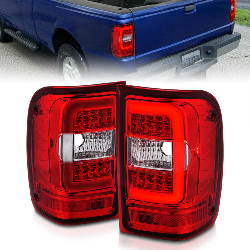 ANZO 2001-2011 Ford Ranger LED Tail Lights w/ Light Bar Chrome Housing Red/Clear Lens Tail Lights ANZO