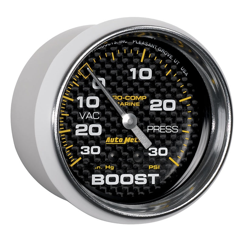 Autometer Marine Carbon Fiber Gauge 2-5/8in Mechanical Vacuum/Boost Gauge 30INHG-30PSI Gauges AutoMeter