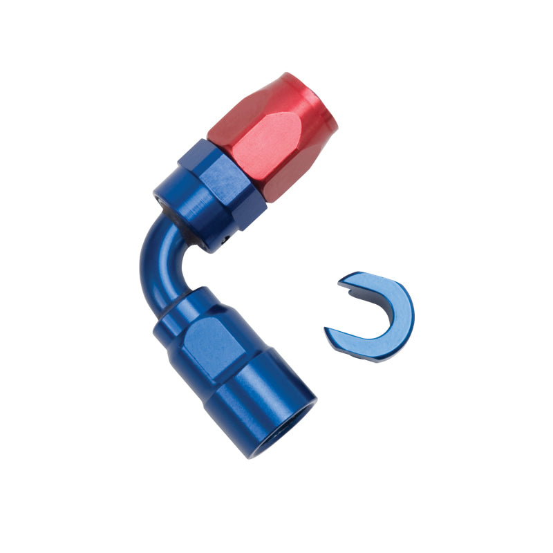 Russell Performance 5/16in SAE Quick Disc Female to -6 Hose Red/Blue 90 Degree Hose End Fittings Russell