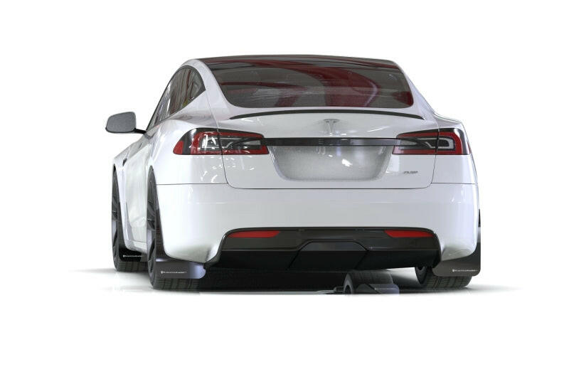 Rally Armor 21-25 Tesla Model S / S Plaid Black UR Mud Flap w/White Logo Mud Flaps Rally Armor