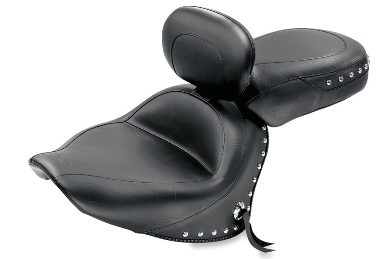 Mustang 07-17 Yamaha V-Star 1300,1300 Tourer Wide 2PC Seat w/ Driver Backrest Studs- Black Two-Piece Motorcycle Seats Mustang Motorcycle