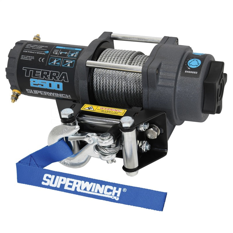 Superwinch 2500 LBS 12V DC 3/16in x 40ft Steel Rope Terra 2500 Winch - Gray Wrinkle Winches Superwinch