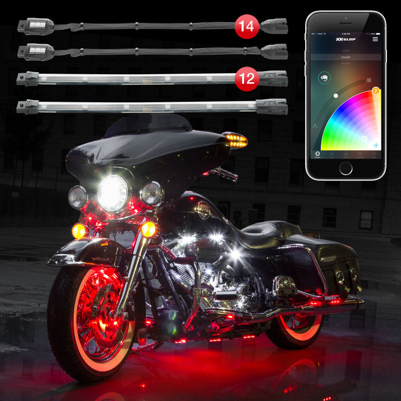 XK Glow Strip Million Color XKCHROME ATV/Motorcycle LED Accent Light Kit (14xPod + 12x10In) Light Accessories and Wiring XKGLOW